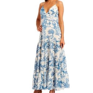 Gianni Bini Max V-Neck Sleeveless Toile Printed Tiered A-Line Maxi Dress